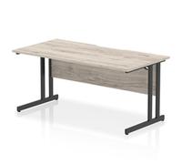 Impulse 1600 x 800mm Scalloped Desk Grey Oak Top Black Cantilever Leg