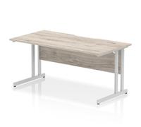 Impulse 1600 x 800mm Scalloped Edge Straight Office Desk Grey Oak Top Silver Can