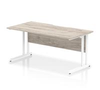 Impulse 1600 x 800mm Scalloped Edge Straight Office Desk Grey Oak Top White Cant