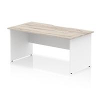 Impulse 1600 x 800mm Scalloped Edge Straight Office Desk Grey Oak Top White Pane