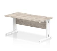 Impulse 1600 x 800mm Scalloped Edge Straight Office Desk Grey Oak Top White Cabl