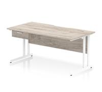Impulse 1600 x 800mm Scalloped Desk Grey Oak White Cantilever + 1D Ped