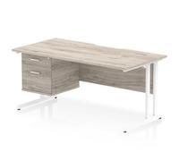 Impulse 1600 x 800mm Scalloped Desk Grey Oak White Cantilever + 2D Ped