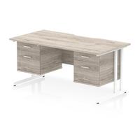 Impulse 1600 x 800mm Scalloped Desk Grey Oak White Cantilever 2x2D Ped