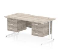 Impulse 1600 x 800mm Scalloped Desk Grey Oak White Cantilever 2x3D Ped