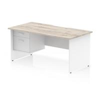 Impulse 1600 x 800mm Scalloped Desk Grey Oak White Panel End + 2D Ped