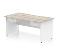 Impulse 1600 x 800mm Scalloped Desk Grey Oak White Panel End 2x1D Ped
