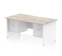 Impulse 1600 x 800mm Scalloped Desk Grey Oak White Panel End 2x2D Ped