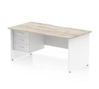 Impulse 1600 x 800mm Scalloped Desk Grey Oak White Panel End + 3D Ped