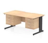 Impulse 1600 x 800mm Scalloped Desk Maple Black Cable Managed 2x3D Ped