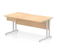 Impulse 1600 x 800mm Scalloped Desk Maple Top Silver Cantilever 1D Ped