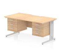 Impulse 1600 x 800mm Scalloped Desk Maple Top Silver CM Leg 2x3D Ped
