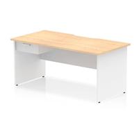 Impulse 1600 x 800mm Scalloped Desk Maple Top White Panel End + 1D Ped