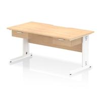 Impulse 1600 x 800mm Scalloped Edge Straight Office Desk Maple Top White Cable Managed Leg Workstation 2 x 1 Drawer Fixed Pedestal