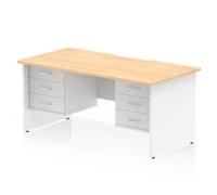 Impulse 1600 x 800mm Scalloped Edge Straight Office Desk Maple Top White Panel End Leg Workstation 2 x 3 Drawer Fixed Pedestal