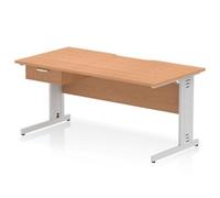 Impulse 1600 x 800mm Scalloped Desk Oak Silver Cable Managed + 1D Ped