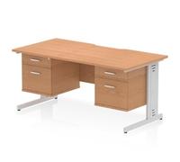 Impulse 1600 x 800mm Scalloped Desk Oak Silver Cable Managed 2x2D Ped
