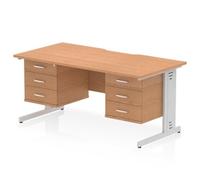 Impulse 1600 x 800mm Scalloped Desk Oak Silver Cable Managed 2x3D Ped