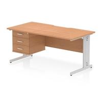 Impulse 1600 x 800mm Scalloped Desk Oak Silver Cable Managed + 3D Ped