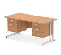 Impulse 1600 x 800mm Scalloped Desk Oak Silver Cantilever 2D + 3D Ped