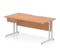 Impulse 1600 x 800mm Scalloped Desk Oak Silver Cantilever Leg + 1D Ped