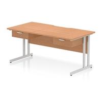 Impulse 1600 x 800mm Scalloped Desk Oak Silver Cantilever Leg 2x1D Ped