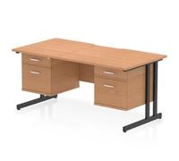 Impulse 1600 x 800mm Scalloped Desk Oak Top Black Cantilever 2x2D Ped