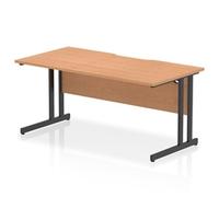 Impulse 1600 x 800mm Scalloped Edge Straight Office Desk Oak Top Black Cantileve