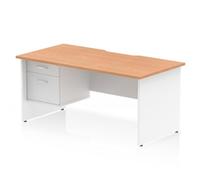 Impulse 1600 x 800mm Scalloped Desk Oak Top White Panel End + 2D Ped