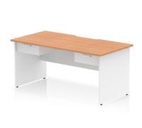 Impulse 1600 x 800mm Scalloped Desk Oak Top White Panel End 2x1D Ped