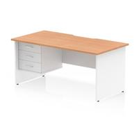 Impulse 1600 x 800mm Scalloped Desk Oak Top White Panel End + 3D Ped