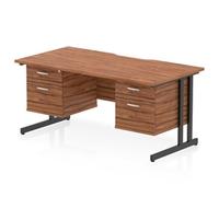 Impulse 1600 x 800mm Scalloped Desk Walnut Black Cantilever 2x2D Ped