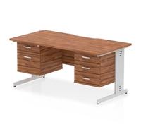 Impulse 1600 x 800mm Scalloped Desk Walnut Silver CM Leg 2D + 3D Ped