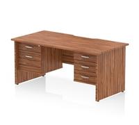 Impulse 1600 x 800mm Scalloped Desk Walnut Top Panel End 2D + 3D Ped