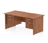 Impulse 1600 x 800mm Scalloped Desk Walnut Top Panel End 2x2D Ped