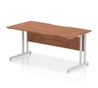 Impulse 1600 x 800mm Scalloped Edge Straight Office Desk Walnut Top Silver Cantilever Leg