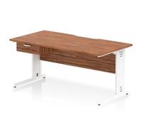 Impulse 1600 x 800mm Scalloped Desk Walnut White Cable Managed 1D Ped