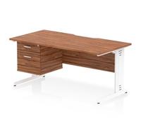 Impulse 1600 x 800mm Scalloped Desk Walnut White Cable Managed 2D Ped