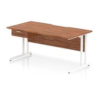 Impulse 1600 x 800mm Scalloped Desk Walnut White Cantilever + 1D Ped