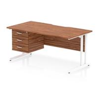 Impulse 1600 x 800mm Scalloped Desk Walnut White Cantilever + 3D Ped