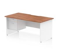 Impulse 1600 x 800mm Scalloped Desk Walnut White Panel End + 2D Ped