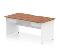 Impulse 1600 x 800mm Scalloped Desk Walnut White Panel End 2x1D Ped