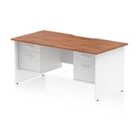 Impulse 1600 x 800mm Scalloped Desk Walnut White Panel End 2x2D Ped