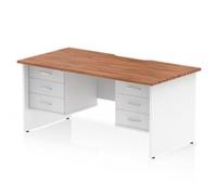 Impulse 1600 x 800mm Scalloped Desk Walnut White Panel End 2x3D Ped