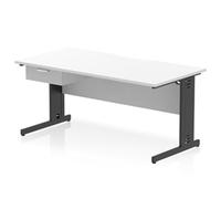 Impulse 1600 x 800mm Scalloped Desk White Black Cable Managed + 1D Ped