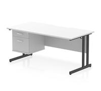 Impulse 1600 x 800mm Scalloped Desk White Black Cantilever Leg 2D Ped