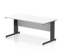 Impulse 1600 x 800mm Scalloped Edge Straight Office Desk White Top Black Cable Managed Leg