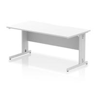 Impulse 1600 x 800mm Scalloped Edge Straight Office Desk White Top Silver Cable