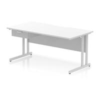 Impulse 1600 x 800mm Scalloped Desk White Top Silver Cantilever 1D Ped