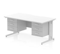 Impulse 1600 x 800mm Scalloped Desk White Top Silver CM Leg 2x3D Ped